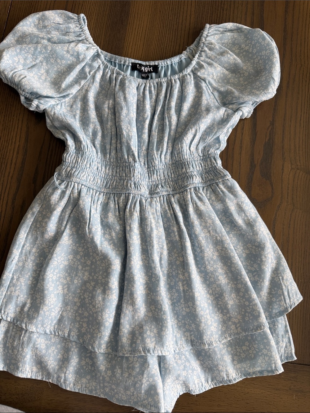 Light Blue Floral Smocked Romper
